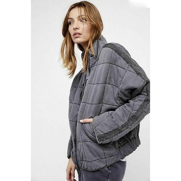 Free People Dolman Quilted Gray Carbon Jacket L
